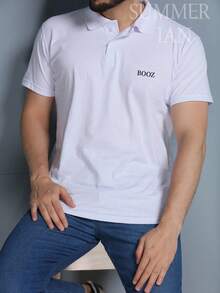 BOOS Men's Short-Sleeved Polo Shirt - Red and White - View 1