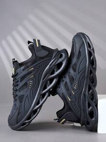 时尚休闲男鞋，经典时尚男士运动系带跑步鞋，个性化男士运动鞋街头休闲鞋 - 黑色 - 查看 1