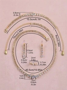 CORUIXI 女士四件套锆石首饰套装，包括项链、耳环、手链、戒指，适合新娘、婚礼、派对等场合，金色水晶饰品。 - 金色 - 查看 10