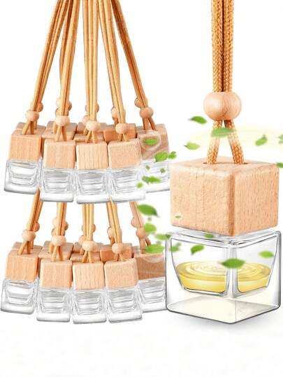 [Classic Glass Air Freshener Bottles] 2/5pcs Classic Glass Refillable Car Air Freshener Diffuser Bottles - Empty Aromatherapy Essential Oil Pendant For Auto And Home Decor