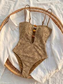 Bikinx 女士夏季波西米亚风度假露背吊带连体泳衣沙滩装 - 駝色 - 查看 6