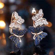 Vanel 1 Pair Elegant Gold Minimalist Earrings, Shimmering Dual-Tone Butterfly CZ Design, Fashionable For Women's Daily Wear And Evening Events - Golden Yellow - Blue - White - View 6