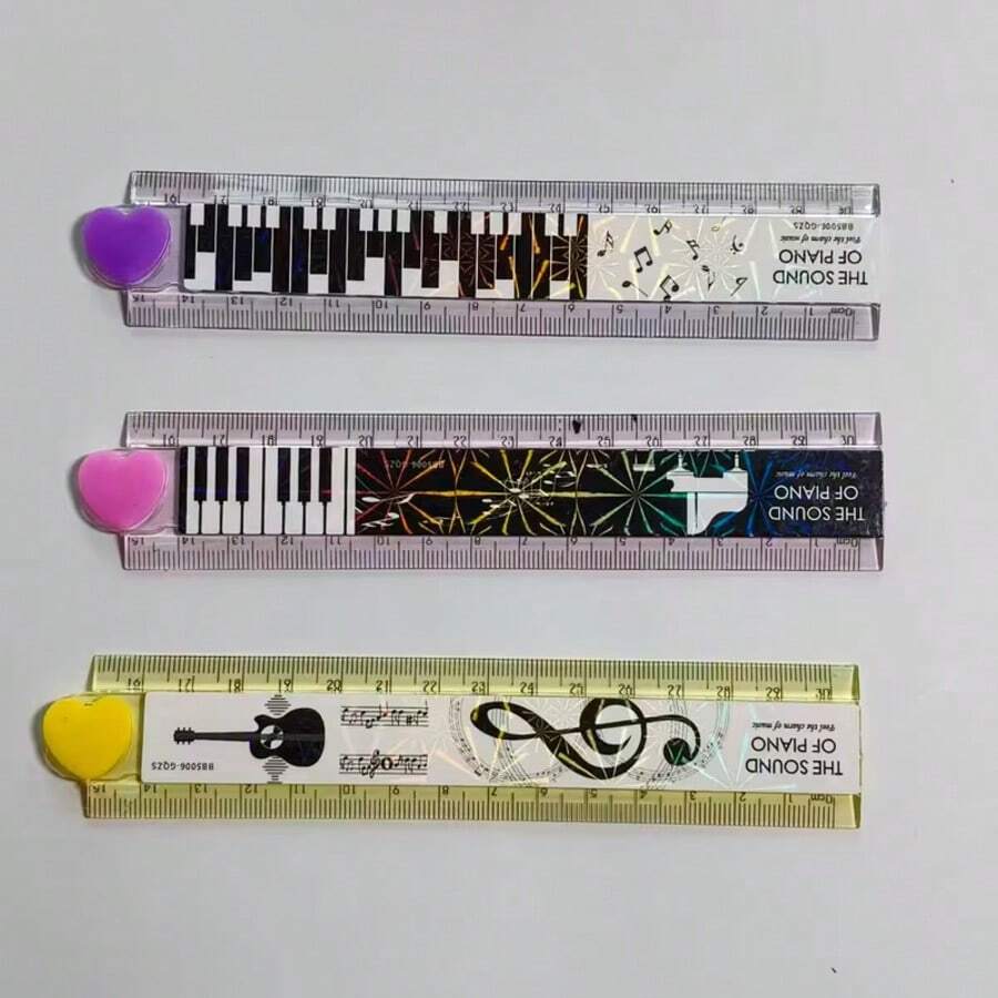 1 thước kẻ gấp đa năng hình đàn piano, giấy ghi nhạc sáng tạo, văn phòng phẩm âm nhạc bằng giấy, giấy ghi nhạc trong suốt 5,91 inch, quà tặng khen thưởng thi cử - Sơ đồ chìa khóa đen trắng - Xem 1