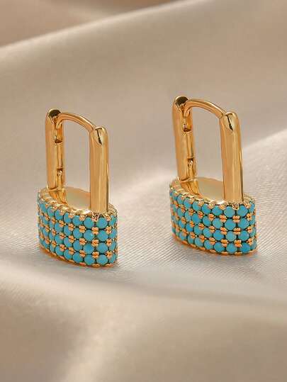 زوج أنيق من أقراط المكعب على شكل حرف U، أقراط المكعب الفيروزية للنساء، مناسبة كهدية عيد الحب، الحفلات، المناسبات، مجوهرات فريدة تبعث على جاذبية ساحرة