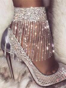 1 pieza Cadena de pierna con rhinestones, accesorio sexy para vestido de noche de mujer - Plateado - Ver 2