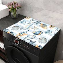 1pc Marine Life Pattern Printed Washing Machine Dust Cover, Rubber Soft Bottom, Laundry Room Accessory, Washing Machine Top Protective Pad, Quick Absorbent And Dry, Refrigerator Dust Cover Pad, Coffee Maker Countertop Absorbent Mat, Diatomite Draining Mat, Modern Laundry Room And Kitchen Appliance Washing Machine And Dryer Dust Cover, Home Decor, Kitchen And Dining Room Decor - Multicolor - View 4