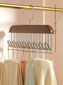 1pc Light Wood Color / Natural Wood Color / Vintage Color / Cream White Hook Hanger, Eight-Hook Solid Wood Household Hanger For Vests, Underwear, And Camisoles, Multi-Functional Rotatable Wave Hanger - Multicolor - View 16