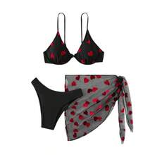 Solid Color Polka Dot Girl's Tight-Fitting Push-Up Three-Piece Bikini, Fresh And Stylish, Suitable For Hot Spring Vacations And Swimming - Apricot - View 6