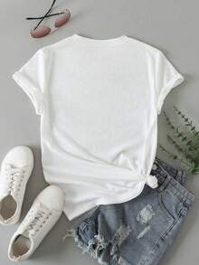 1 Pack Of Women's Clothing, Vintage Western Cowgirl Print, "Shoulda Been A Cowgirl Rodeo" Design, Casual Short-Sleeved Cotton T-Shirt, Summer Clothes. - 白色 - 查看 2