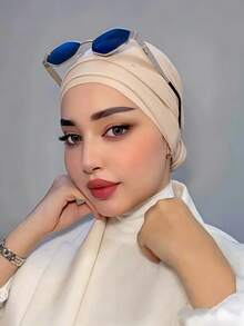1pc Women's Classic Solid Color Elegant Instant Single-Layer Turban With Flowing Scarf, Fashion Elegant Long Flowing Scarf Hijab, Non-Slip Breathable Soft Modal Knitted Fabric Headscarf, Suitable For Daily Yoga, Sports, Outdoor Wear - Multicolor - View 5