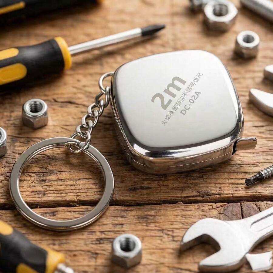1pc 2m Stainless Steel Retractable Tape Measure With Keychain, Portable For Daily Measurement, Handwork, Repair, One-Click Rebound, Durable, Washable, Suitable As Small Gift Or Everyday Tool - A - View 1