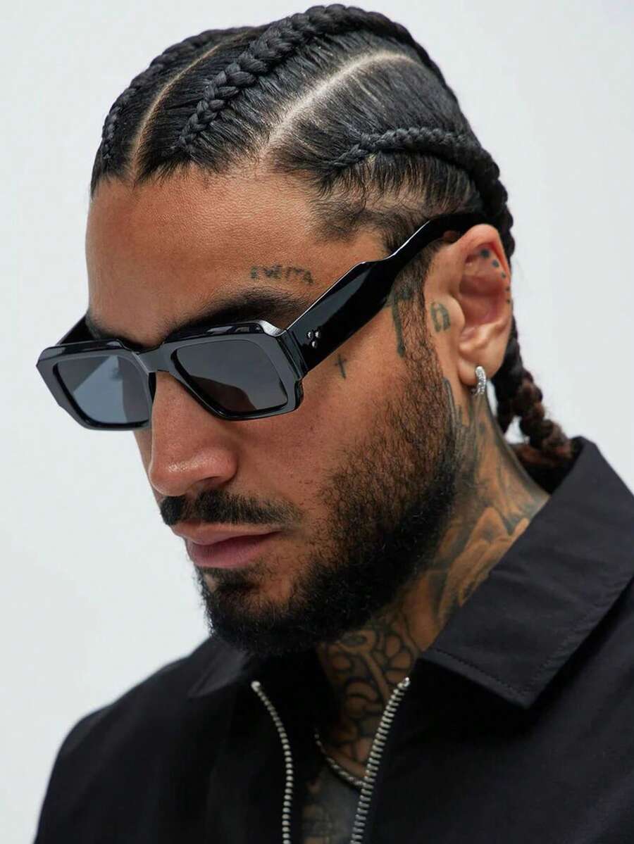 1 Pair Black Square Retro Solid Color Casual Fashionable Glasses Street Style - Black - View 1