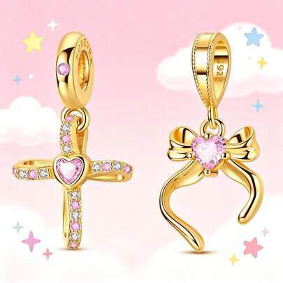 A Sterling Silver Pendant, A Gold-Tone Cross Pendant, And A Bow Pendant. These Original DIY Pendants And Charms Are Designed Specifically For Bracelets And Necklaces, Allowing You To Mix And Match To Create A One-Of-A-Kind Bracelet. Whether You're Treating Yourself Or Giving A Gift To Someone Special, They Make The Perfect Choice.