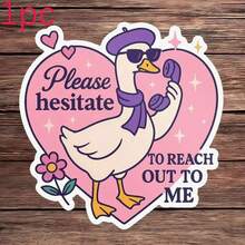 1/3/5张 “别犹豫，联系我” 粉色天鹅手机趣味贴纸，草本文字图案，防水瓶贴，趣味贴纸，可爱贴纸，笔记本贴纸，装饰贴 - 粉紅色鵝貼紙 - 查看 12