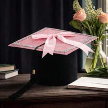 Dunzoom Rhinestone Graduation Cap With Tassel Bow Glitter Graduation Hat For Class Of 2026 Graduate Ceremony Adult Party Gift - Pink - View 4