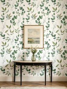 1 Roll Green Leaf Wallpaper, Bohemian Style Removable Design Wallpaper. Its Design Adopts A Modern Minimalist Self-Adhesive Style, Suitable For Cabinet Decoration, Bedroom Accent, Wall Panels With Removable Stickers, And Special Wall Surfaces Or Interior Decoration For The Entire Room. - Multicolor - View 1
