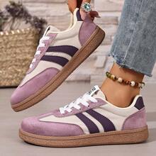 New Patchwork Retro Casual Shoes For Women, Low-Top Striped Sneakers, Breathable Soft Sole Leisure Shoes, Student Versatile Sports Shoes, Plus Size Slimming Daily Commute Shoes, Lightweight Flat Vintage Running Shoes - Purple - View 3