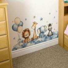 2pcs Creative Wall Sticker, Cartoon Cute Animal Stars Cloud Pattern Self-Adhesive Wall Stickers, Bedroom Entryway Living Room Porch Home Decoration Wall Stickers, Removable Stickers, Wall Decor Decals - A - View 5