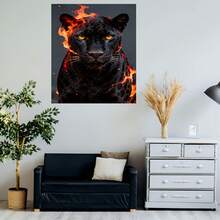 1 Póster de Pantera Negra en Llamas - Marco de Madera Sólida, Impresión Moderna Retro de Pantera, Lienzo Envoltorio Adecuado para Sala, Dormitorio, Decoración de Casa de Campo - Listo para Colgar, Regalo para Fiestas (Navidad, Día de la Madre), 2D Plano - Enmarcado - Ver 5