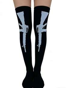 男女通用纯色极简街头风过膝袜，神秘派对庆典条纹及膝袜 - 黑與白 - 查看 9