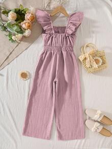 Mono informal con parches de encaje y volantes para niñas preadolescentes, primavera/verano - Rosa - Ver 3