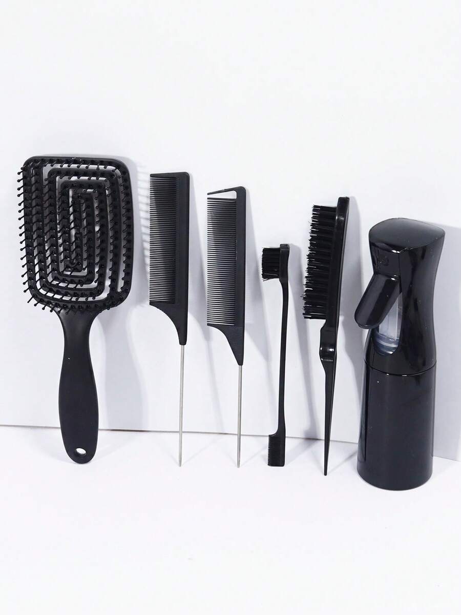 Bộ dụng cụ tạo kiểu tóc 6 món, gồm lược cong rỗng có lỗ thông hơi, bình xịt nước liên tục, lược chải viền tóc, lược đuôi nhọn, thích hợp cho việc tạo kiểu tóc hàng ngày của các nhà tạo mẫu tóc, đáp ứng nhu cầu tạo ra nhiều kiểu tóc khác nhau. - Nhiều màu - Xem 1