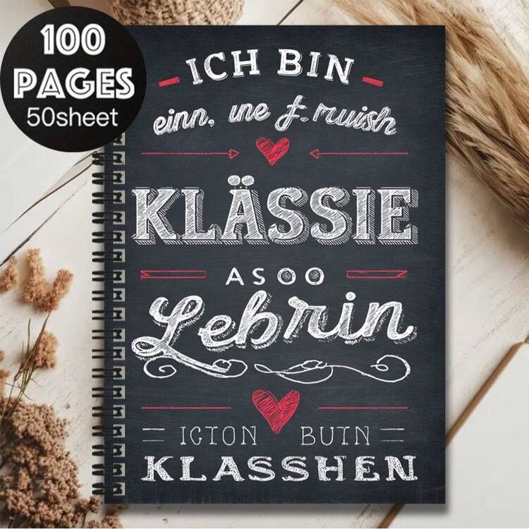 1pc German Style Creative Spiral Notebook, Cover With German Text And Heart Elements, Eye-Catching. 100 Pages High Capacity, Suitable For Work Records, Study Notes, School Assignments. Great For Graduation, Birthday Gifts, Can Be Used As Diary, Daily Planner, Memo, Quality Gift Choice. - Z - View 5