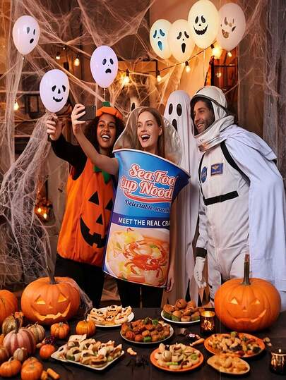 成人均码趣味方便面桶服装，带盖，适合万圣节、狂欢节派对、角色扮演