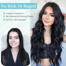AISI HAIR Black Wig For Women, Long Wavy Lace Hairline Middle Part Synthetic Heat Resistant Wig For Daily Party-26 Inch - 黑色 - 查看 8