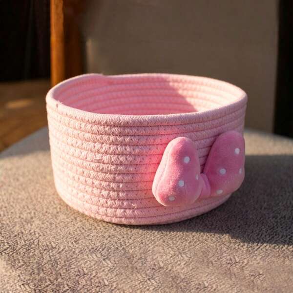1 Solid Color Desktop Storage Basket, Rope Woven Basket, Woven Storage Box, Decorative Desktop Storage Basket, Cute Mini Storage Basket, Can Be Used To Store Cosmetics, Miscellaneous Items, Stationery, Bathroom Storage Box, Simple Style, Living Room Desktop Snacks, Fruits, Toys Storage Basket, Lobby, Bathroom Receiving Box, Home Decoration Basket, Holiday Gift Basket