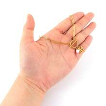 1pc New Faux Pearl Letter Pendant Clasp Circular Stainless Steel Chain Necklace For Women - Yellow Gold - View 3