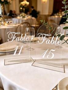 10pcs Transparent/White/Black Acrylic Curved Table Number Holders With Stands, Elegant Minimalist Decor For Wedding Receptions, Engagement Parties, Birthdays And Formal Events - Seat Card B - View 25