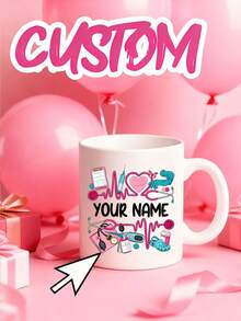 Personalized Coffee Mug With Customizable Text, Medical Themed Ceramic Cup With Stethoscope And Medication Patterns, 11oz Cup For Nurses And Doctors, Graduation Gift And Kitchen Essential, Appreciation Gift, Nurse Week Gift - Multicolor - View 2