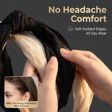 1PCPleated Knotted Wide - Edge Headband, Fabric - Edged, Beige/Black, For Daily Makeup & Outfits - Multicolor - View 2