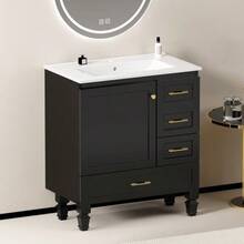 75cm Bathroom Cabinet In White. Ample Storage Space: 1 Soft-Close Door And 3 Drawers. - Hitam - View 3