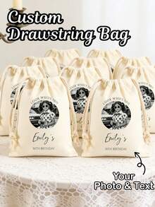 Customizable Drawstring Bag, Personalized Photo Drawstring Bag, Customized Fun Storage Bag, Personalized Photo Birthday Party Storage Bag, Suitable For Any Phone, Reusable Personalized Storage Bag, Anniversary Gift, Valentine's Day Gift, Birthday Gift, Wedding Gift, Gift For Best Friend, Parents, Boyfriend/Girlfriend, Elegant And Romantic Gift, Travel Gift, Family Travel Gift - Multicolor - View 1