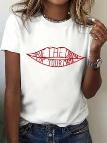 Short-Sleeved T-Shirt With "Save Drama Your Mama" 2026 LC Print, Round Neck, For Casual Daily Wear, Retro T-Shirt, Unisex, Plus Sizes, Sweatshirt, Women's Clothing, Tops, Women's Tops, Spring, Summer Tops For Women, Spring Clothes, Holiday Outfits, Summer Outfits, Graphic T-Shirts For Women, Summer Tops, Casual Wear. - 白色 - 查看 7