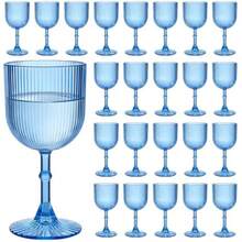 Plastic Goblets 9oz Ribbed Acrylic Wine Glasses Vintage Drinking Glasses With Stem Unbreakable Reusable Disposable Water Goblets Bulk For Parties Weddings Dinner Mother's Day Blue 24pcs - Xem 7