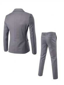 2pcs Men's Suit Set, Jacket + Trousers, Fashion Quality, Suitable For Weddings, Parties Or Formal Events - Grey - View 3