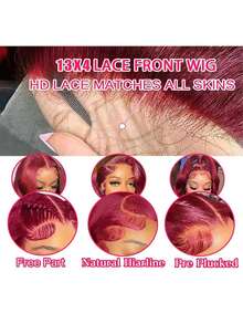 13x4蕾丝前假发，真人混纺发丝，预先拔毛；200密度高清水波纹蕾丝前假发，真人混纺发丝；前额假发；真人混纺发丝假发；女士无胶假发；真人混纺发丝，预先拔毛 - SBUG - 查看 6