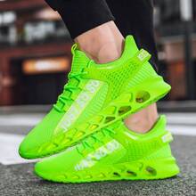 Women's Blade Sole Letter Print Sneakers, Breathable Lightweight Streetwear Running Shoes - Fluorescent Green - View 5