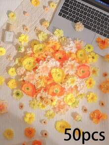 50件套橙色人造花材套装 - 人造花、仿真花、手工头饰、花环材料、婚礼花艺用品。适用于制作花环、节日和生日派对装饰、新娘腕花、家居和花店装饰、园艺装饰、母亲节装饰，全年适用。 - 橘黃色 - 查看 8