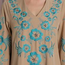 Khaki Embroidery, Middle Eastern Style 3D Holographic Embroidery, Rhinestone-Encrusted Elegant Robe/Coat,Kaftan Robe, Abaya Robe BC4648(Custom Design) - Camel - View 9