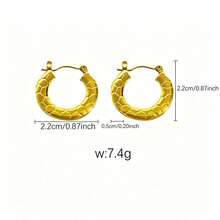 1 paire de boucles d'oreilles créoles épaisses en acier inoxydable plaqué or avec texture écaillée tressée pour femmes, résistantes à la tarnissure, plusieurs styles disponibles - Multicolore - Voir 10