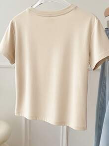Short Sleeve T-Shirt, Solid Color, New Summer Style, Slim Fit, Versatile Round Neck Top Casual - Apricot - View 2