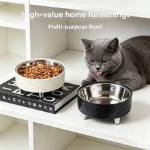 1pc Stable 4-Leg Stainless Steel Pet Bowl With Water Ripple Pattern, Suitable For Cats And Dogs, Non-Staining, Detachable For Easy Cleaning - 300ml - View 3