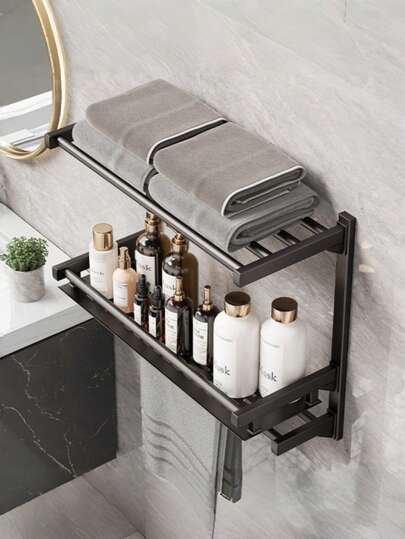 Multi-Tier Wall-Mounted Towel Rack, Matte Stainless Steel Bathroom Organizer, Rust-Resistant And Waterproof, Features Multiple Shelves And A Towel Bar, Provides Ample Storage Space For Towels, Washcloths And Bath Accessories, Easy To Install, Perfect For Bathrooms, Laundry Rooms And Spas, Christmas, Halloween, Easter, Holiday Season Gift