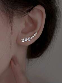1对S925纯银锆石花朵星星耳钉，甜美可爱，灵感源于自然，设计独特，闪亮夺目，适合作为节日和生日礼物送给女儿、爱人或女孩。 - 星星 - 查看 6