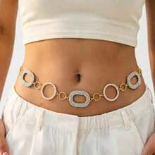 1pc Women's Gold Rhinestone Waist Chain, Hollow Circle Link Body Chain, Fashion Party Jewelry, Shiny Punk Zinc Alloy Rhinestone Waist Chain, Suitable For All Seasons - Sparkling Waist Chain - View 12