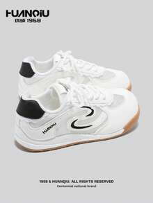 HUANQIU Ballet-Inspired Thick Sole Retro Women's Casual Sports Shoes, Breathable Mesh Sneakers For Spring & Summer - Beige - View 5
